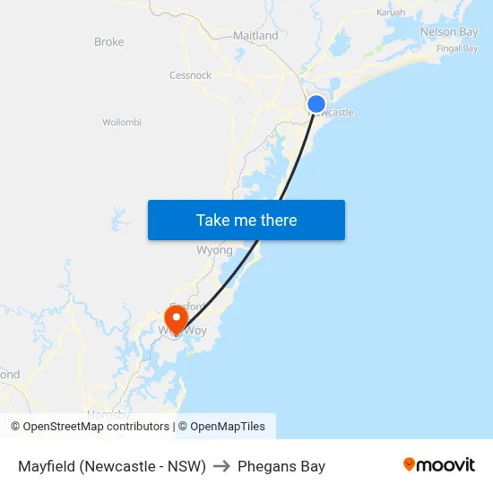 Mayfield (Newcastle - NSW) to Phegans Bay map