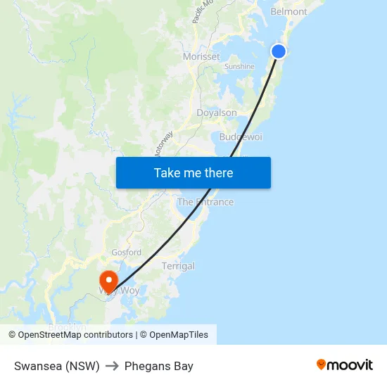 Swansea (NSW) to Phegans Bay map