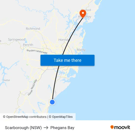 Scarborough (NSW) to Phegans Bay map