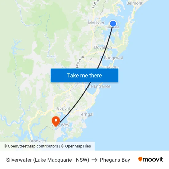 Silverwater (Lake Macquarie - NSW) to Phegans Bay map