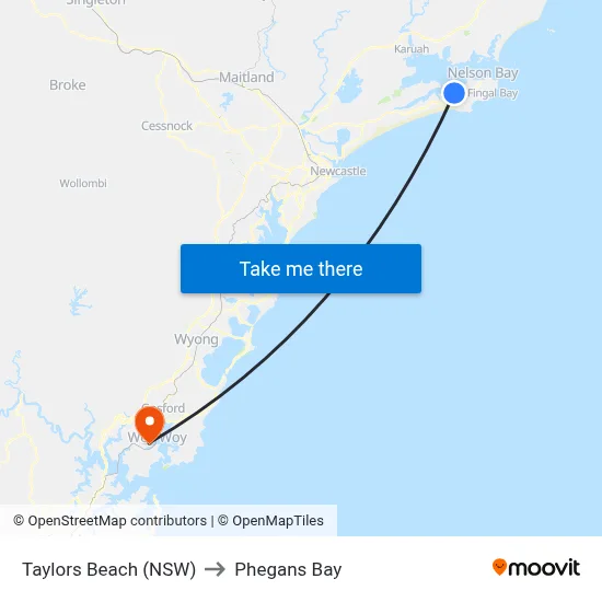 Taylors Beach (NSW) to Phegans Bay map