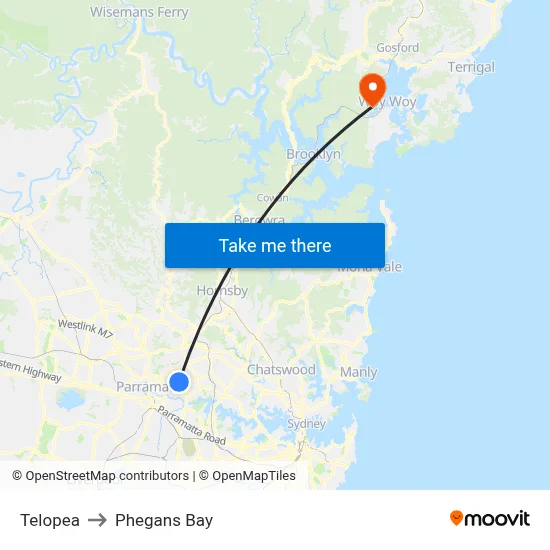 Telopea to Phegans Bay map