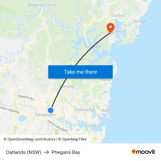 Oatlands (NSW) to Phegans Bay map
