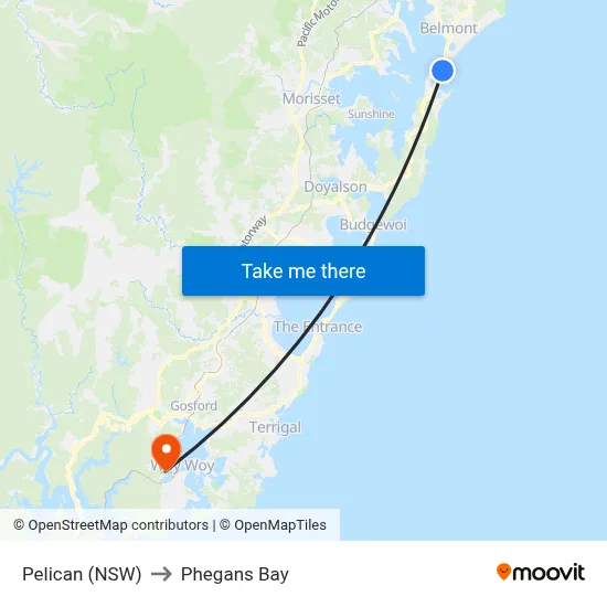 Pelican (NSW) to Phegans Bay map