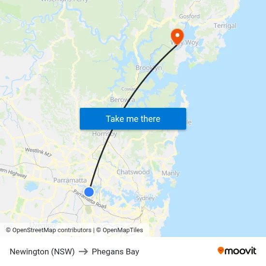 Newington (NSW) to Phegans Bay map