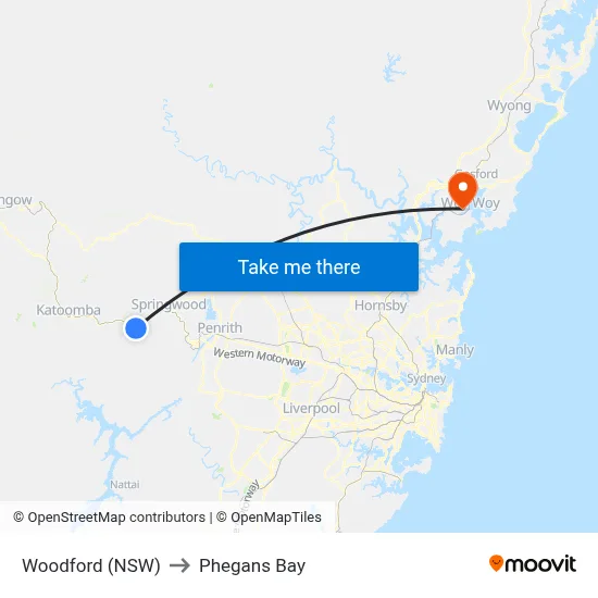 Woodford (NSW) to Phegans Bay map
