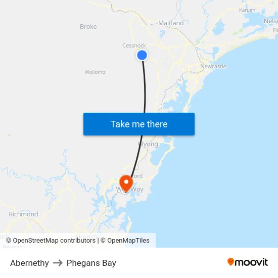 Abernethy to Phegans Bay map
