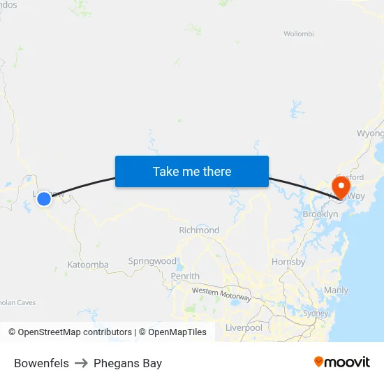 Bowenfels to Phegans Bay map