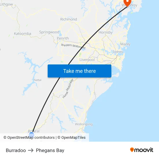 Burradoo to Phegans Bay map