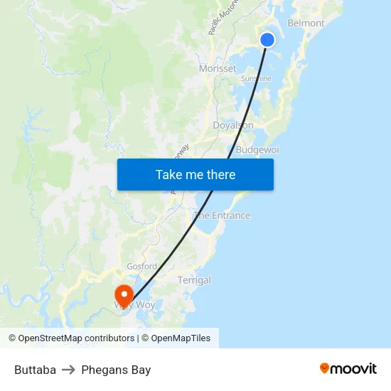 Buttaba to Phegans Bay map