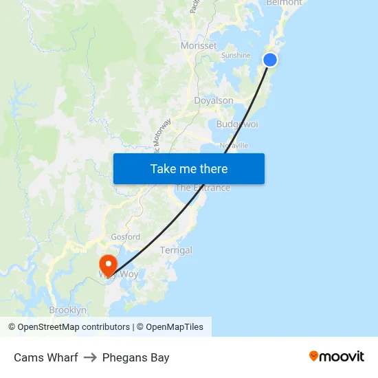 Cams Wharf to Phegans Bay map