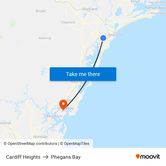 Cardiff Heights to Phegans Bay map