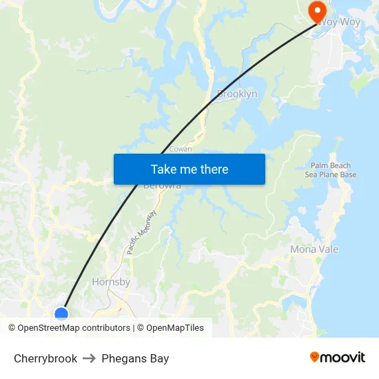 Cherrybrook to Phegans Bay map
