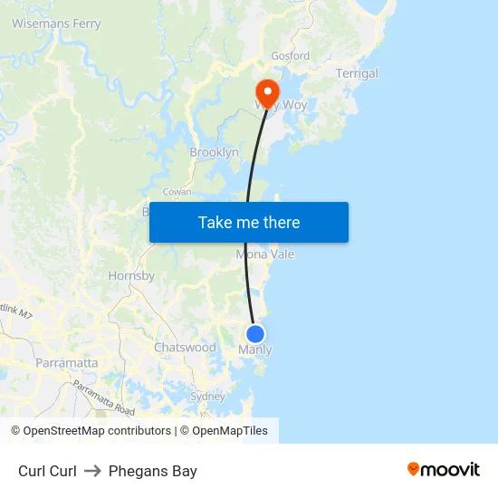 Curl Curl to Phegans Bay map