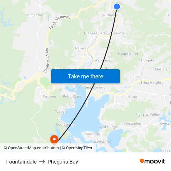Fountaindale to Phegans Bay map