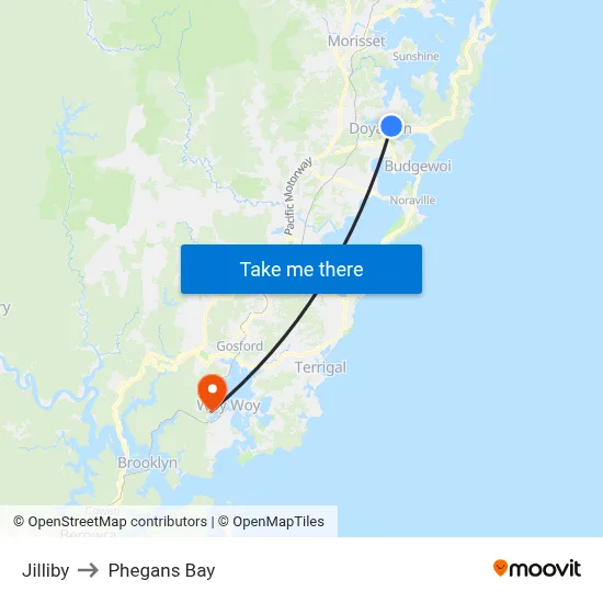 Jilliby to Phegans Bay map