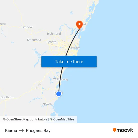 Kiama to Phegans Bay map