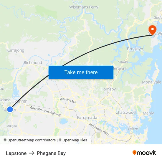 Lapstone to Phegans Bay map