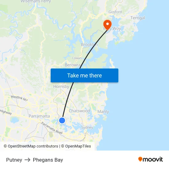 Putney to Phegans Bay map