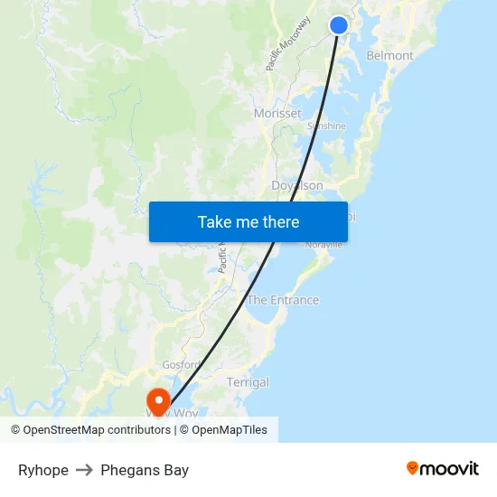 Ryhope to Phegans Bay map