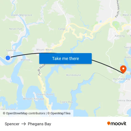 Spencer to Phegans Bay map