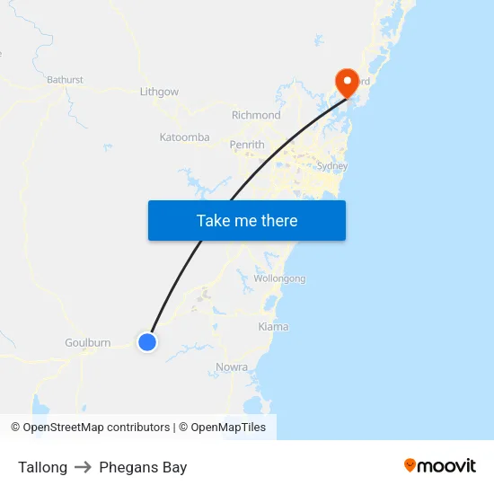 Tallong to Phegans Bay map