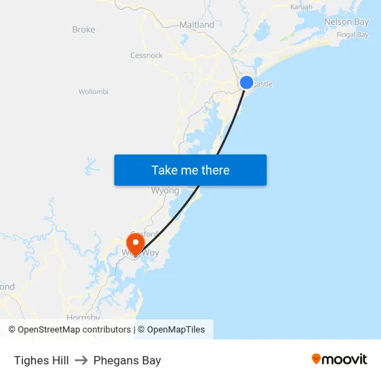 Tighes Hill to Phegans Bay map