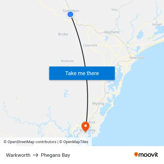 Warkworth to Phegans Bay map