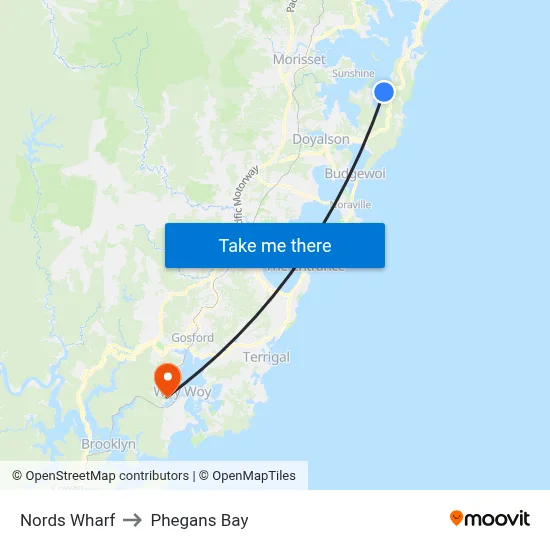 Nords Wharf to Phegans Bay map