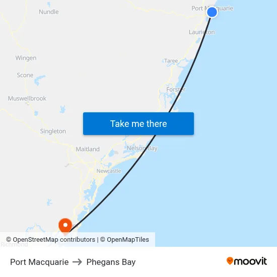 Port Macquarie to Phegans Bay map