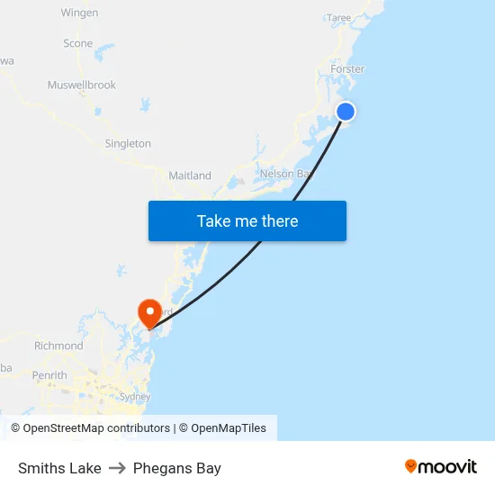 Smiths Lake to Phegans Bay map
