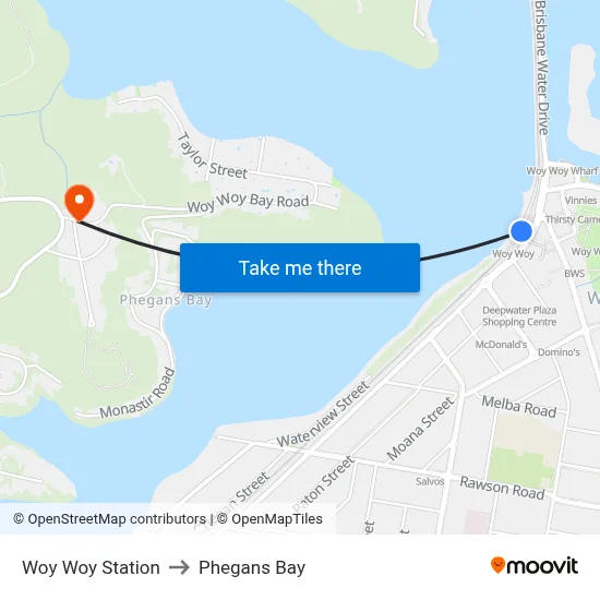 Woy Woy Station to Phegans Bay map