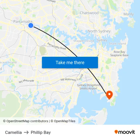 Camellia to Phillip Bay map