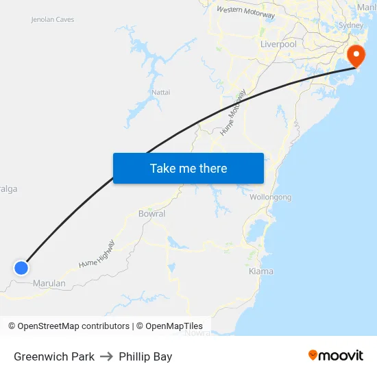 Greenwich Park to Phillip Bay map