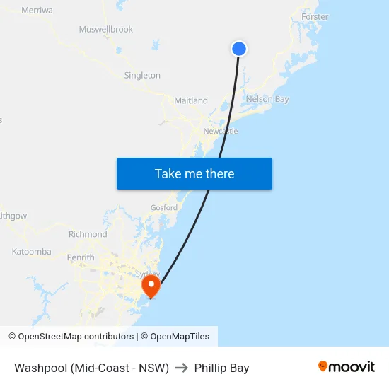Washpool (Mid-Coast - NSW) to Phillip Bay map