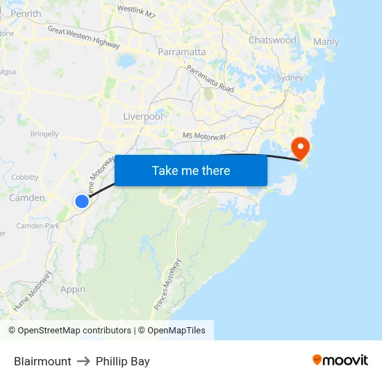 Blairmount to Phillip Bay map