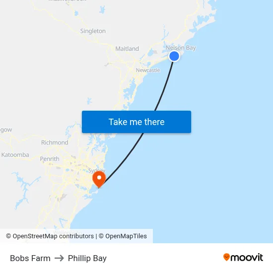 Bobs Farm to Phillip Bay map