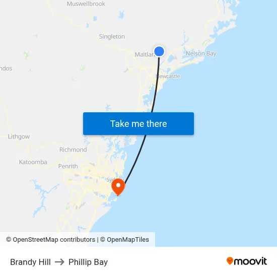Brandy Hill to Phillip Bay map
