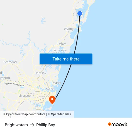 Brightwaters to Phillip Bay map