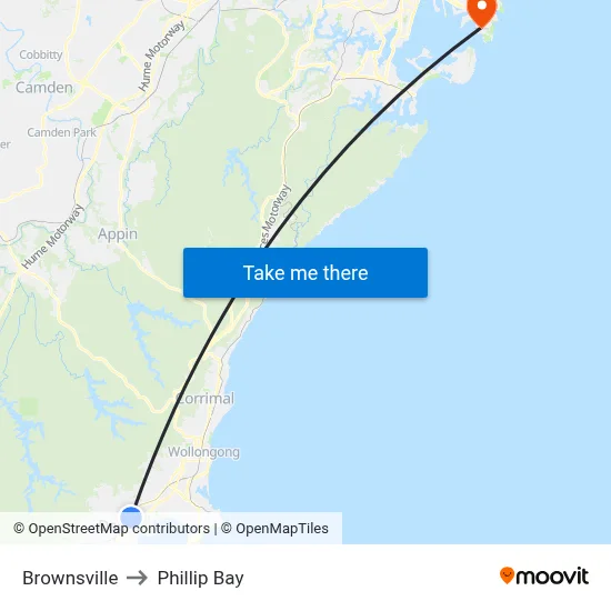 Brownsville to Phillip Bay map