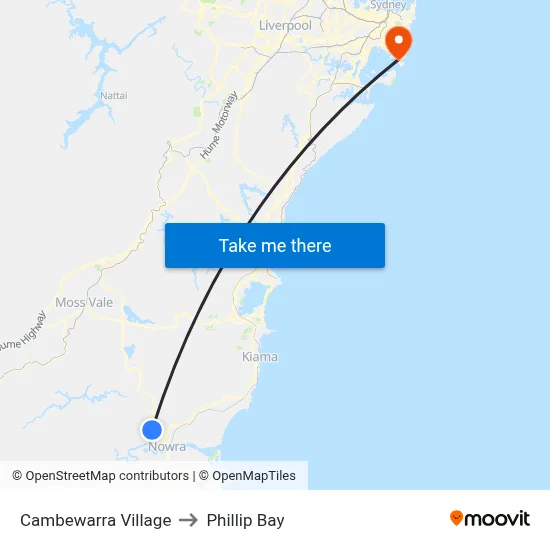 Cambewarra Village to Phillip Bay map