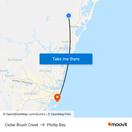 Cedar Brush Creek to Phillip Bay map