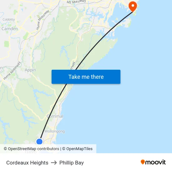 Cordeaux Heights to Phillip Bay map