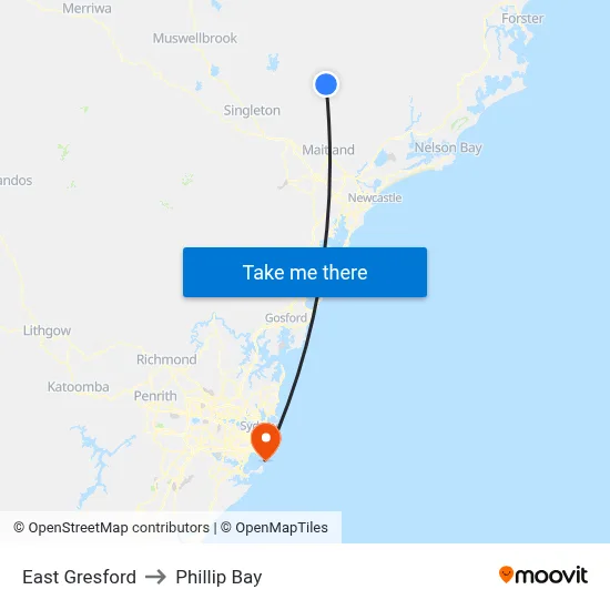 East Gresford to Phillip Bay map