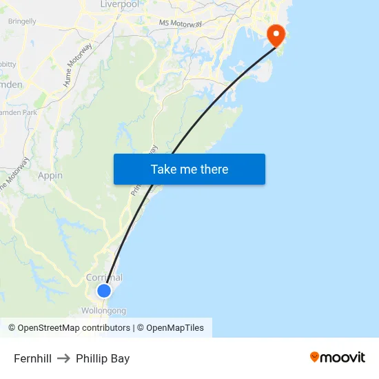 Fernhill to Phillip Bay map