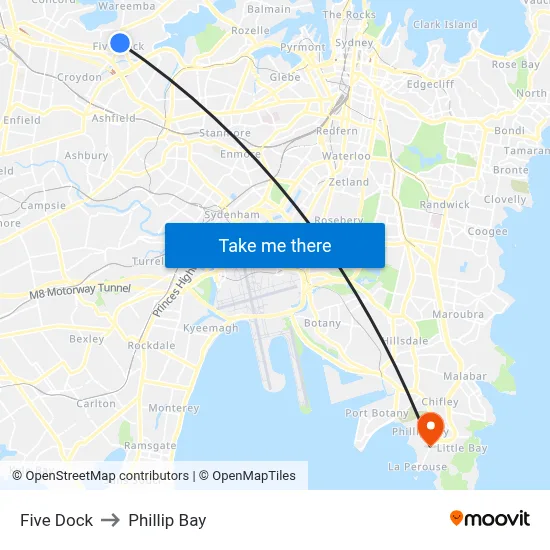 Five Dock to Phillip Bay map