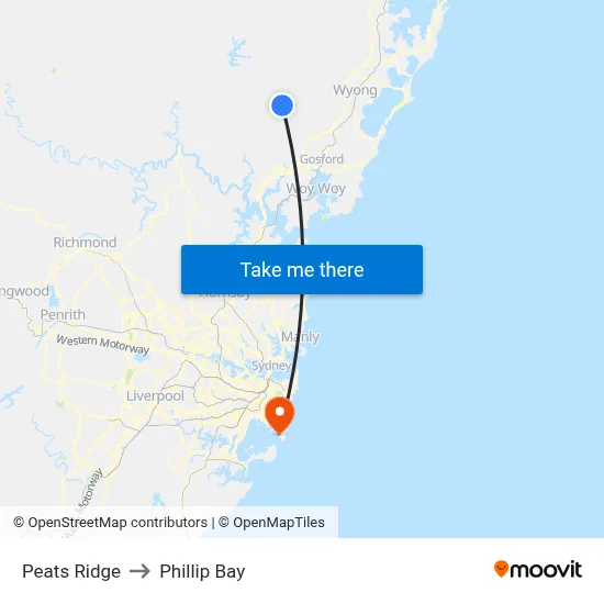 Peats Ridge to Phillip Bay map