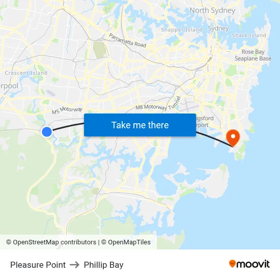 Pleasure Point to Phillip Bay map