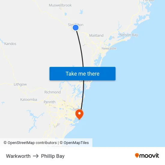 Warkworth to Phillip Bay map
