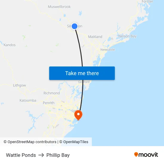 Wattle Ponds to Phillip Bay map